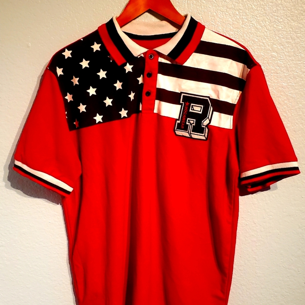 Rocawear red button up polo style shirt
